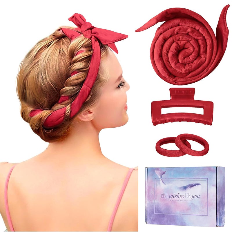 Flylipu Heatless Curling Rod Headband, Upgraded 60" Extra Long Heatless Curls Headband Soft Hair Curlers to Sleep In Hair Rollers No Heat Curls (Red) - Image 1